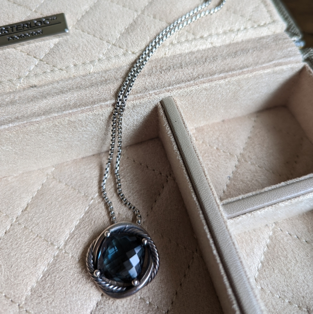 David Yurman Sterling Silver Blue Topaz Cable Infinity Pendant Necklace